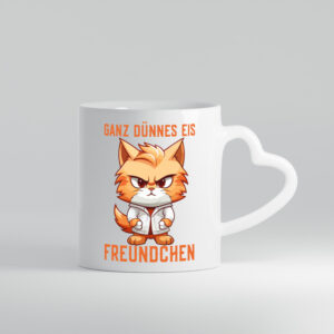Ganz dünnes Eis Freundchen | coole Katze | lustiger Spruch - Herzhenkel Tasse - Kaffeetasse / Geschenk / Familie