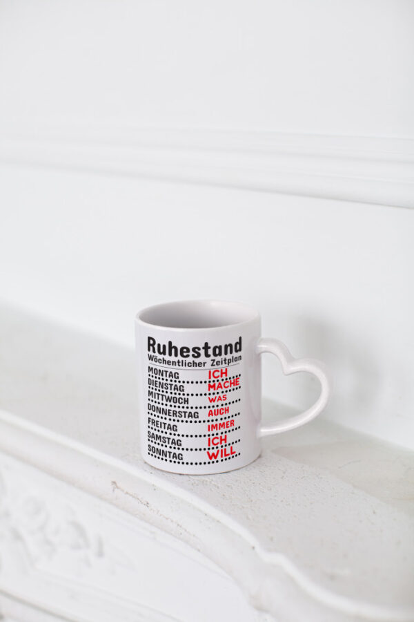 Rentner Zeitplan - Herzhenkel Tasse - Kaffeetasse / Geschenk / Familie