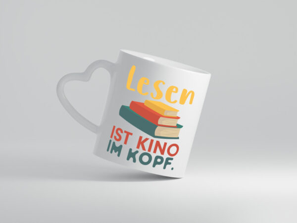 Buch Spruch | Lesen Tasse | Bücherwurm | Kopfkino - Herzhenkel Tasse - Kaffeetasse / Geschenk / Familie