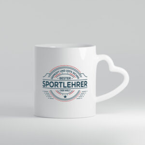 Geprüft und sicher: Sportlehrer | Lehrer | Sport - Herzhenkel Tasse - Kaffeetasse / Geschenk / Familie