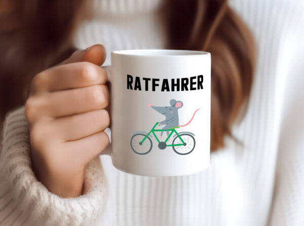 Ratfahrer Motiv | Radfahrer Tasse | Ratte | lustig - Tasse Weiss - Kaffeetasse / Geschenk / Familie