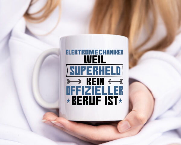 Superheld Elektromechaniker | Mechaniker | Elektrik - Tasse Weiss - Kaffeetasse / Geschenk / Familie