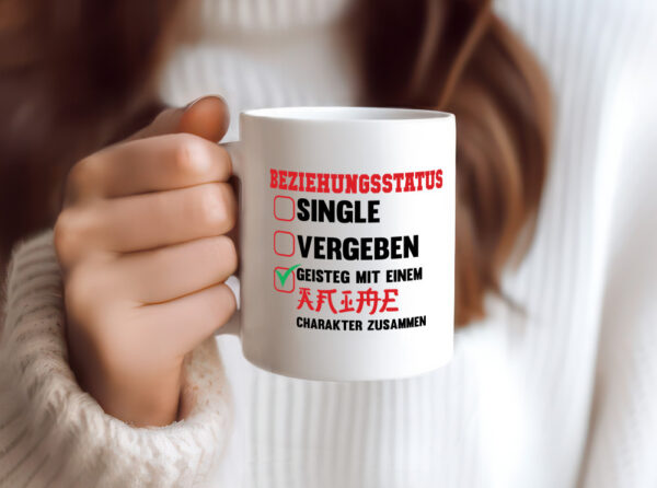Beziehungsstatus | Single | Vergeben | Geistig mit einem - Tasse Weiss - Kaffeetasse / Geschenk / Familie