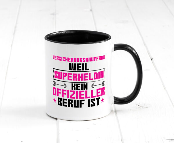 Superheldin Versicherungskauffrau | Kauffrau Farbige Tasse - Kaffeetasse / Geschenk / Familie