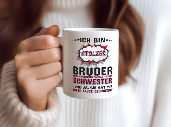 Stolzer Bruder | Tolle Schwester | Geschwisterliebe - Tasse Weiss - Kaffeetasse / Geschenk / Familie