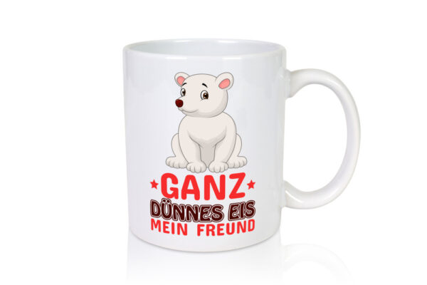 Ganz dünnes Eis | Spruch Tasse | lustiger Eisbär - Tasse Weiss - Kaffeetasse / Geschenk / Familie