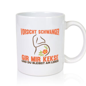 Vorsicht schwanger | Spruchtasse | Kekse | Statement - Tasse Weiss - Kaffeetasse / Geschenk / Familie