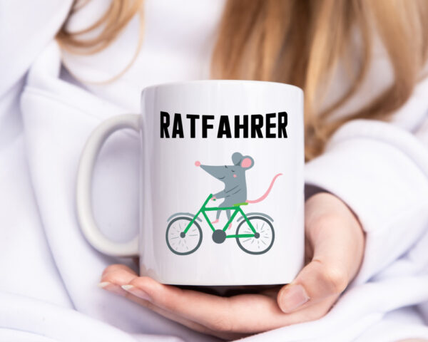 Ratfahrer Motiv | Radfahrer Tasse | Ratte | lustig - Tasse Weiss - Kaffeetasse / Geschenk / Familie