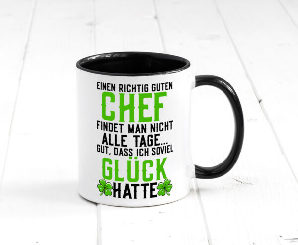 Richtig guter Chef | Dankeschön | Arbeit | Kleeblatt Farbige Tasse - Kaffeetasse / Geschenk / Familie