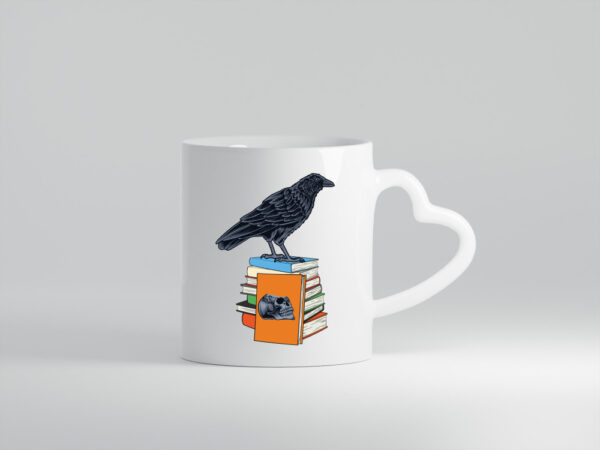 Rabe Motiv | Bücherwurm Tasse | Bücher lesen - Herzhenkel Tasse - Kaffeetasse / Geschenk / Familie