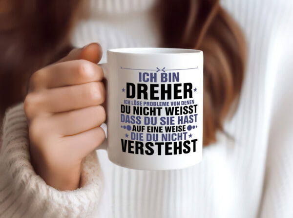 Löse Probleme: Dreher | Fräser | Dreher - Tasse Weiss - Kaffeetasse / Geschenk / Familie