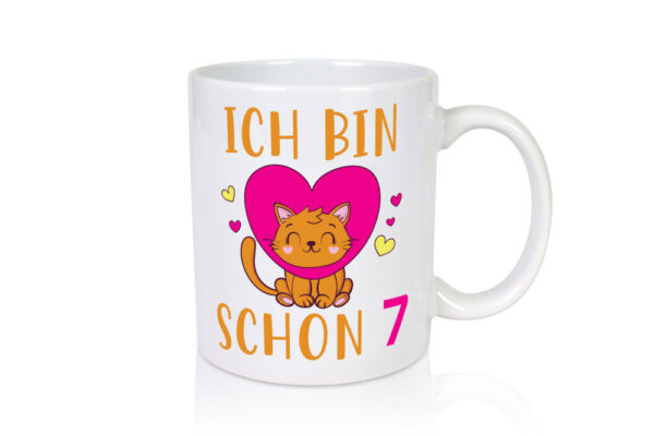 Ich bin schon 7 | Katze | Herzchen - Tasse Weiss - Kaffeetasse / Geschenk / Familie