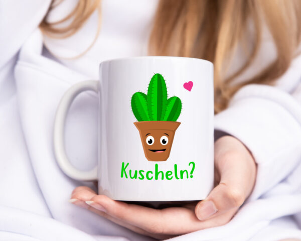 Kuscheln? | lustige Tasse | Kaktus Motiv | Humor - Tasse Weiss - Kaffeetasse / Geschenk / Familie
