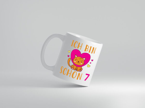 Ich bin schon 7 | Katze | Herzchen - Tasse Weiss - Kaffeetasse / Geschenk / Familie