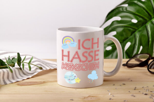 Kinderschrift - Ich hasse Menschen - Tasse Weiss - Kaffeetasse / Geschenk / Familie