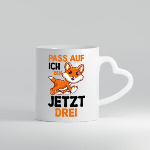 3. Geburtstag | Pass auf ich bin 3 | 3 Jähriger - Herzhenkel Tasse - Kaffeetasse / Geschenk / Familie