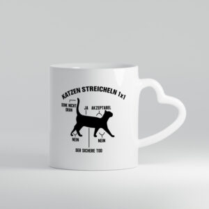 Katzen streicheln 1x1 | Katzenliebhaber | Lustige Katze - Herzhenkel Tasse - Kaffeetasse / Geschenk / Familie