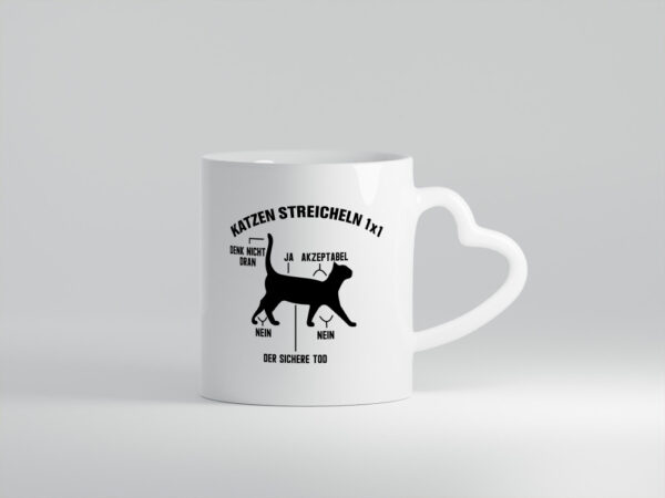 Katzen streicheln 1x1 | Katzenliebhaber | Lustige Katze - Herzhenkel Tasse - Kaffeetasse / Geschenk / Familie