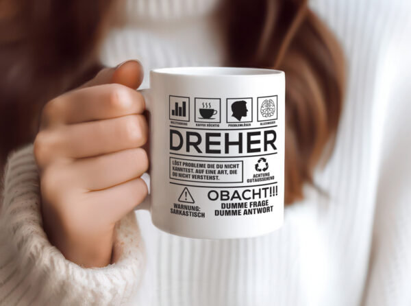 Achtung Probleme Dreher | Fräser | Dreher - Tasse Weiss - Kaffeetasse / Geschenk / Familie