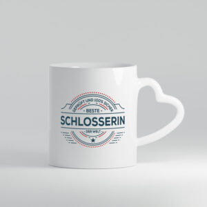 Geprüft und sicher: Schlosserin | Schlosserei - Herzhenkel Tasse - Kaffeetasse / Geschenk / Familie