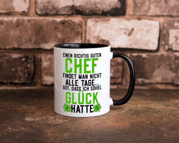 Richtig guter Chef | Dankeschön | Arbeit | Kleeblatt Farbige Tasse - Kaffeetasse / Geschenk / Familie