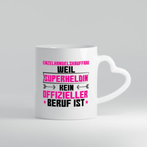 Superheldin Einzelhandelskauffrau | Einzelhandel - Herzhenkel Tasse - Kaffeetasse / Geschenk / Familie