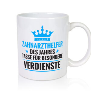 Besonderer Verdienst: Zahnarzthelfer | Zahnmedizin - Tasse Weiss - Kaffeetasse / Geschenk / Familie