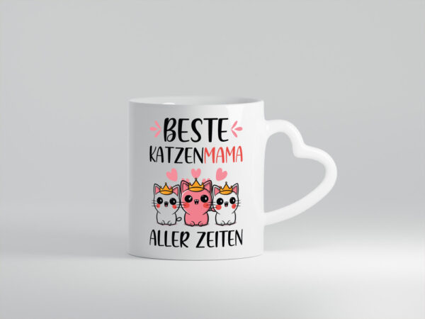 Beste Katzenmama aller Zeiten | Katzenliebhaberin - Herzhenkel Tasse - Kaffeetasse / Geschenk / Familie