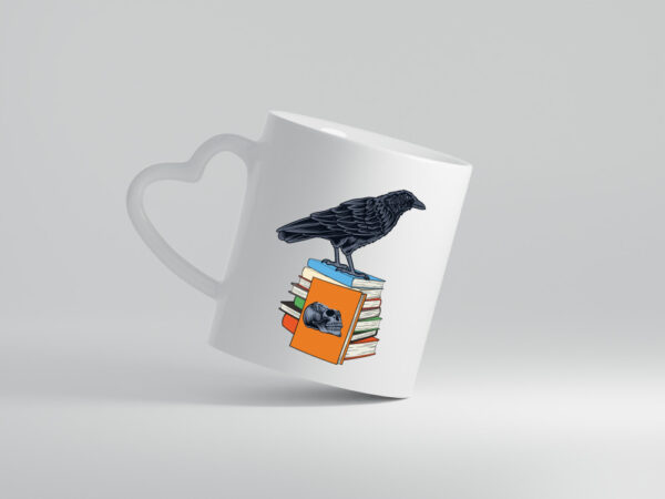 Rabe Motiv | Bücherwurm Tasse | Bücher lesen - Herzhenkel Tasse - Kaffeetasse / Geschenk / Familie
