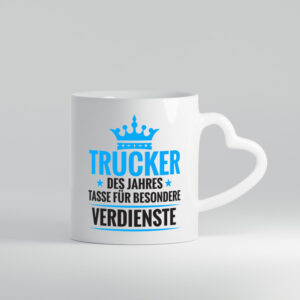 Besonderer Verdienst: Trucker | LKW Fahrer | Beruf - Herzhenkel Tasse - Kaffeetasse / Geschenk / Familie