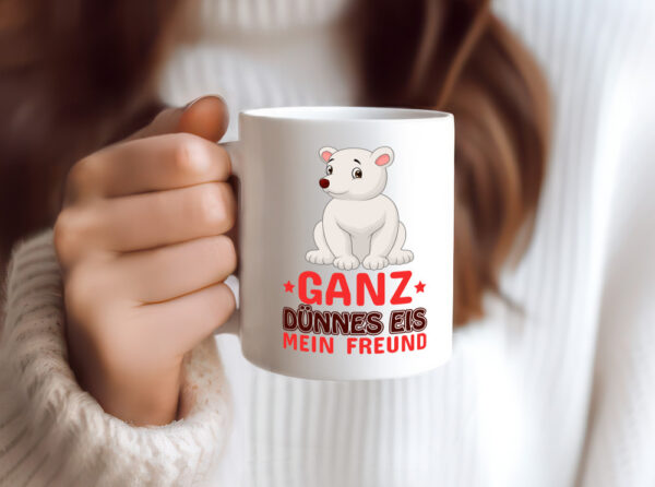 Ganz dünnes Eis | Spruch Tasse | lustiger Eisbär - Tasse Weiss - Kaffeetasse / Geschenk / Familie
