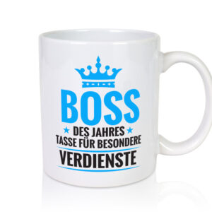 Besonderer Verdienst: Boss | Führungskraft | Vorgesetzter - Tasse Weiss - Kaffeetasse / Geschenk / Familie