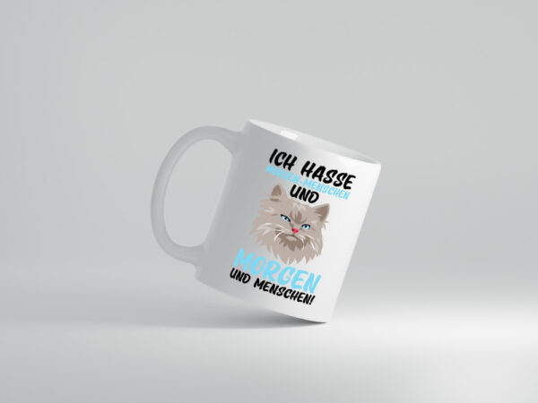 Ich hasse Morgenmenschen | Morgenmuffel | mürrische Katze - Tasse Weiss - Kaffeetasse / Geschenk / Familie