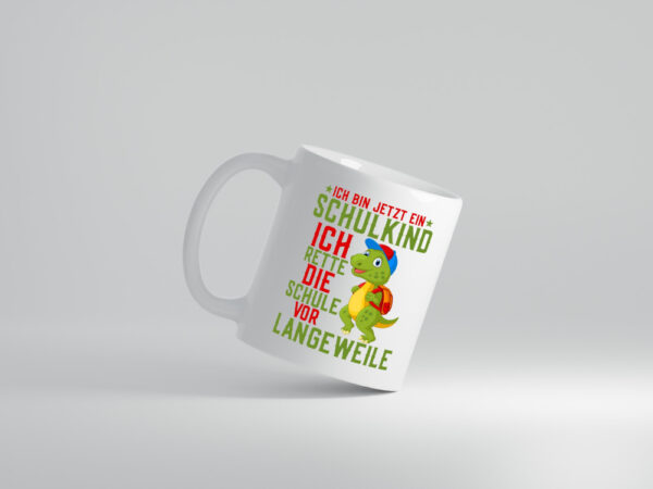 Schulkind | Langeweile | Schulbeginn | Comic | Dinosaurier - Tasse Weiss - Kaffeetasse / Geschenk / Familie