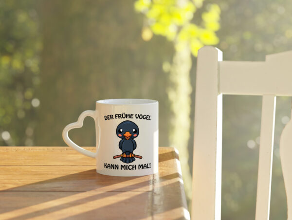 Der Frühe Vogel - Herzhenkel Tasse - Kaffeetasse / Geschenk / Familie