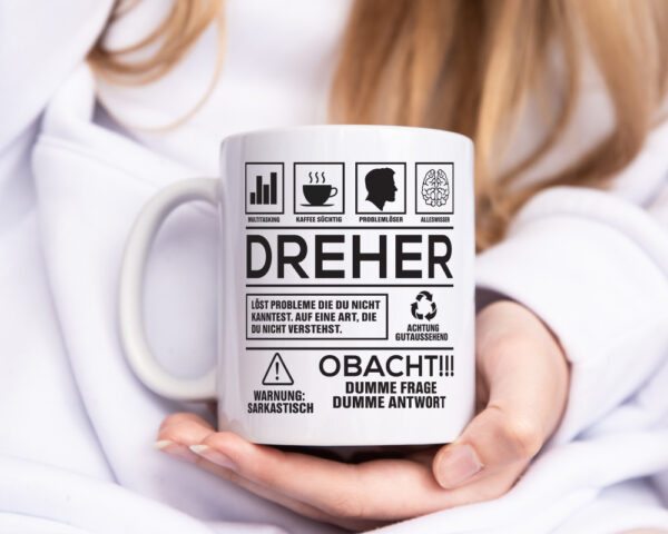 Achtung Probleme Dreher | Fräser | Dreher - Tasse Weiss - Kaffeetasse / Geschenk / Familie