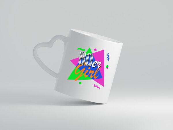 80er Girl - 80er Jahre - bunt + verrückt - retro - Herzhenkel Tasse - Kaffeetasse / Geschenk / Familie