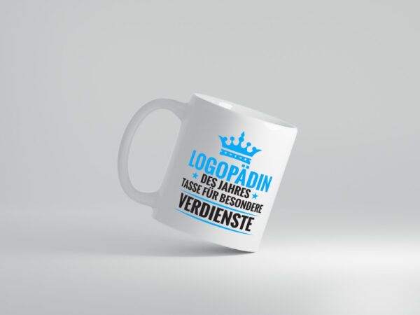 Besonderer Verdienst: Logopädin | Sprachtherapie - Tasse Weiss - Kaffeetasse / Geschenk / Familie