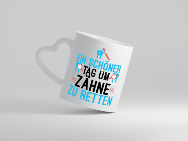 Zähne retten | Zahnarzt | Praxis | lustiger Spruch | Kollege - Herzhenkel Tasse - Kaffeetasse / Geschenk / Familie