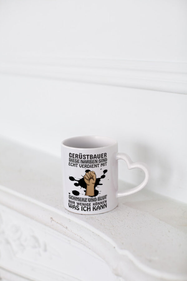Gerüstbauer Tasse | Schmerz und Blut | harte Arbeit - Herzhenkel Tasse - Kaffeetasse / Geschenk / Familie