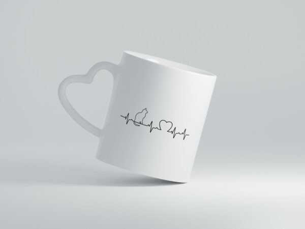 Katze Herzschlag | Motiv Katzenbesitzer | Tierfreund - Herzhenkel Tasse - Kaffeetasse / Geschenk / Familie