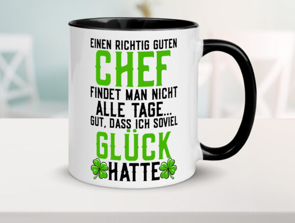 Richtig guter Chef | Dankeschön | Arbeit | Kleeblatt Farbige Tasse - Kaffeetasse / Geschenk / Familie