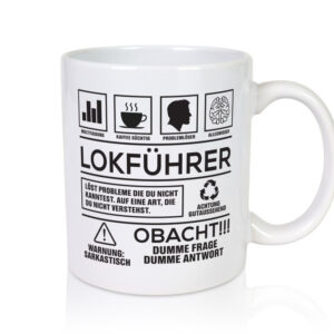 Achtung Probleme Lokführer | Zug | Beruf - Tasse Weiss - Kaffeetasse / Geschenk / Familie