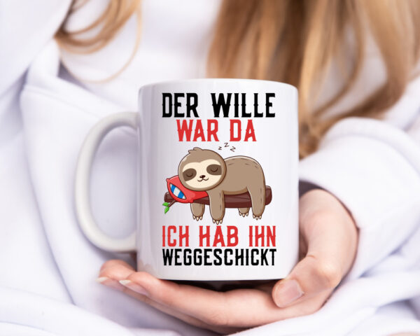 Der Wille war da | Faultier | Arbeit | Kollegen | Comic - Tasse Weiss - Kaffeetasse / Geschenk / Familie