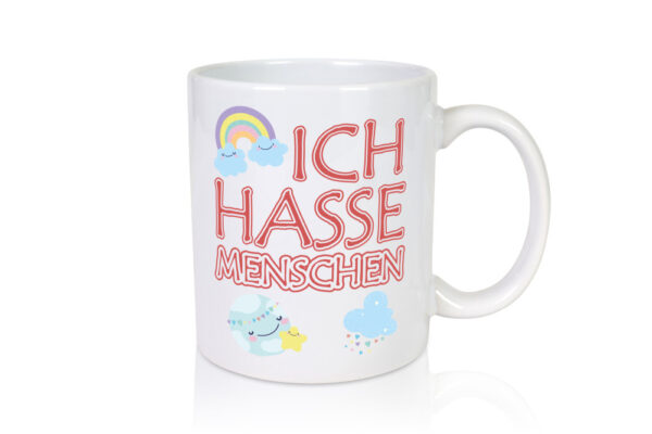 Kinderschrift - Ich hasse Menschen - Tasse Weiss - Kaffeetasse / Geschenk / Familie