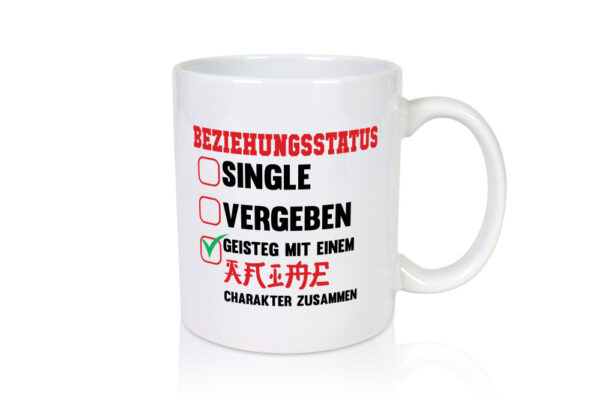 Beziehungsstatus | Single | Vergeben | Geistig mit einem - Tasse Weiss - Kaffeetasse / Geschenk / Familie