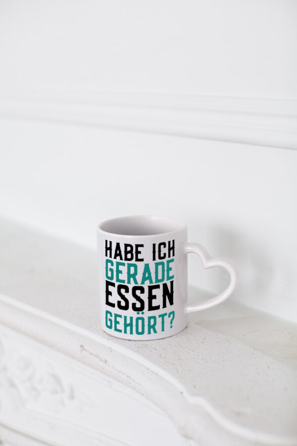 Habe ich Essen gehört | lustiger Spruch | Vielfraß | Gourmet - Herzhenkel Tasse - Kaffeetasse / Geschenk / Familie