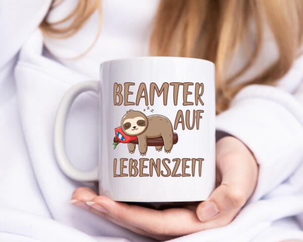 Beamter auf Lebenszeit | lustige Büro Tasse | Faultier - Tasse Weiss - Kaffeetasse / Geschenk / Familie