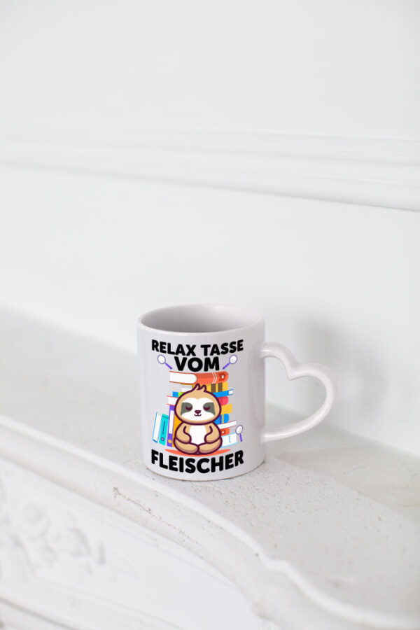 Relax Tasse: Fleischer | Schlachterei - Herzhenkel Tasse - Kaffeetasse / Geschenk / Familie