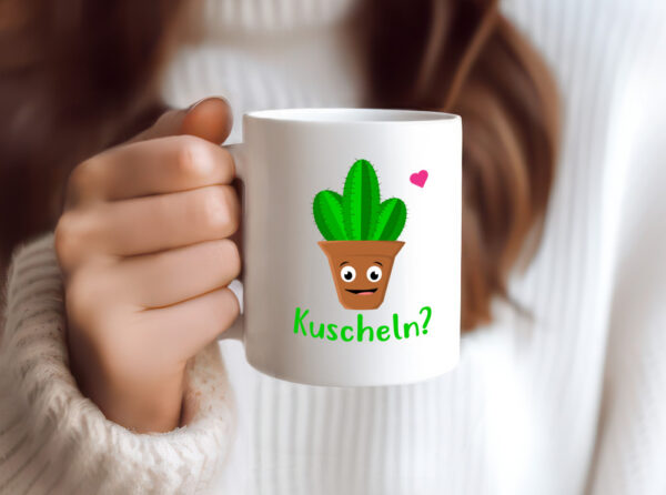 Kuscheln? | lustige Tasse | Kaktus Motiv | Humor - Tasse Weiss - Kaffeetasse / Geschenk / Familie